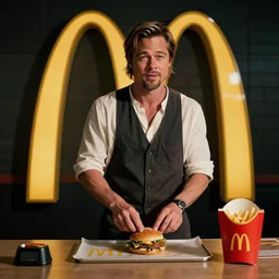 Brad Pitt working at McDonalds, cinematic