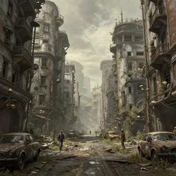 Post Apocalyptic Steampunk City, urban photography by Tomas Cambas & Riccardo Magherini, 16k resolution, abandoned city photo by Les Vieilles Pierres, 8k resolution city streets painting by Greg Rutkowski & Ferdinand Knab