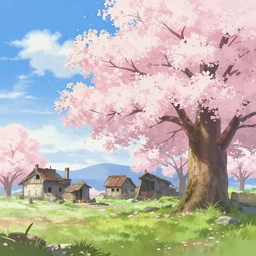 anime, little port village ruins, spring, sakura tree, sky, beautiful cloud, quiet, anime background, illustration, sharp focus, intricate, smooth, super wide angle, trending on artstation, trending on deviantart
