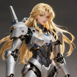 a beautiful woman using a mech, blonde, long hair, pixiv, hyperrealistic