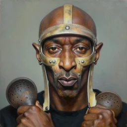 beautiful lifelike painting of mf doom remembers his pot holders, hyperreal detailed facial features and uv lighting, art by ed roth and basil wolverton