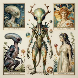 hyper - detailed matte illustration of alien fauna by iris van herpen based on plate 6 1 of art forms in nature by ernst haeckel and zaha hadid, alphonse mucha, antoni gaudi