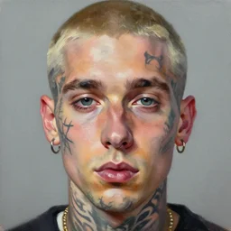 lil peep, face tattoos, oil painting, portrait