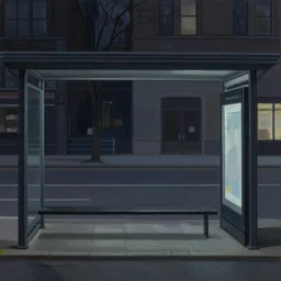 dark city bus stop, painting by  edward hopper,ArtStation