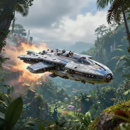 spaceship in the jungle, avatar, fluing rocks, cinematic keyframe, cloudy day, ue 5, octane render, by dilan cole, wadim kashin, fausto de martini, featured on artstation, sharp focus, ray tracing, artstationhq, cgsociety, 8 k
