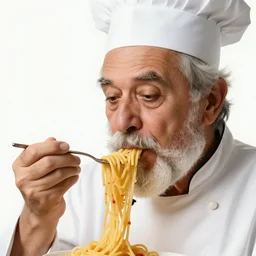 extremely detailed portrait of old italian cook, spaghetti mustache, slurping spaghetti, spaghetti in the nostrils, spaghetti hair, spaghetti beard, huge surprised eyes, shocked expression, scarf made from spaghetti, full frame, award winning photo by michal karcz and yoshitaka amano