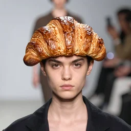 croissant bicorne hat, fashion catwalk, fashion photography, f / 8, 1 0 0 mm