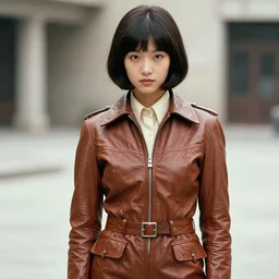 youthful asian demure, exquisite features, feminine cut, 1 9 7 0 s frontiers in flight leather suit, butch billy, bruce weber