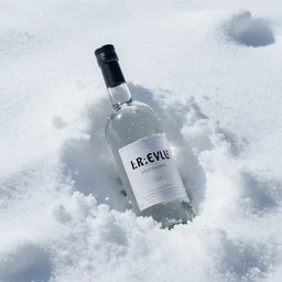 vodka bottle buried in snow under an avalanche