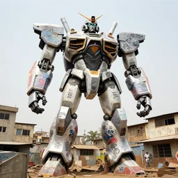 giant mecha ROBOT of AJEGUNLE SLUMS of Lagos, graffiti on robots,