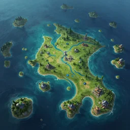 ultra realistic illustration, many tiny islands on vast ocean, mobile 2 d game map, matte painting, hyper detailed photo realism by greg rutkowski, rich contrast of colors, 1 0 0 mega pixels, league of legends artwork