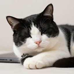 cute tuxedo cat sleeping, intricate, elegant, hyper detailed, ultra definition, photoreal, artstation, unreal engine rendered, smooth, sharp focus, illustration, art by artgerm and greg rutkowski and alphonse mucha and garis edelweiss