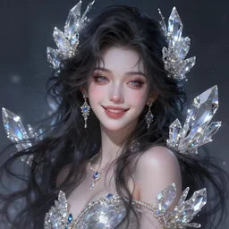 happy girl with crystals fantasy _ dramatic _ intricate _ elegant _ highly _ detailed _ digital _ painting _ artstation _ concept _ art _ smooth _ sharp _ focus _ illustration