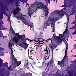 portrait, nightmare anomalies, leaves with a tiger by miyazaki, violet and pink and white palette, illustration, kenneth blom, mental alchemy, james jean, pablo amaringo, naudline pierre, contemporary art, hyper detailed
