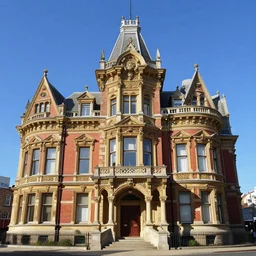 portrait of an ornate victorian college building, blue sky, volumetric, well lit, victorian, detailed, realistic, digital art by greg rutkowski and jordan grimmer