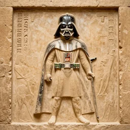 ancient mesopotamian sandstone wall relief sculpture of darth vader