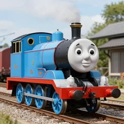 a rail artillery in the style of Thomas the Tank Engine