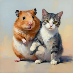 painting of hybrid hamster and cat fused together, intercrossed animal, by zdzislaw beksinski, by lewis jones, mattias adolfsson, cold hue's, warm tone gradient background, concept art, digital painting