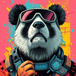 cyberpunk panda implants cyborg portrait illustration, pop art, splash painting, art by geof darrow, ashley wood, alphonse mucha, makoto shinkai