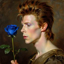 twin peaks poster art, portrait of david bowie chases the blue colored rose, by michael whelan, rossetti bouguereau, artgerm, retro, nostalgic, old fashioned