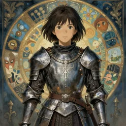 medieval warrior girl, highly detailed, artstatsion, studio ghibli, mucha
