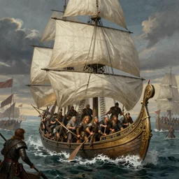 viking ship battle, epic, concept art, artstation, sharp focus, illustration, fantasy style, ray tracing, hyperdetailed, art by hieronymus bosch and francisco goya, norman rockwell, greg rutkowski