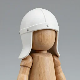 realistic photo of a a medieval wooden girl doll sculpture dressed white spherical hat helmet, covered in spikes pattern, black brushwood, greyscale grain 1 9 6 0, life magazine photo, natural colors, metropolitan museum, kodak