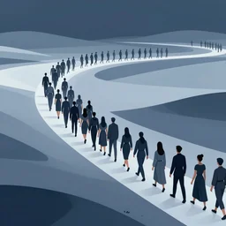 the procession and exodus into the digital space, concept illustration