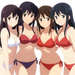 white and red. close - up princesses posing together in bikini. by takashi takeuchi, yoshiyuki sadamoto, amagaitaro, makoto shinkai, krenz cushart, asao urata, pixiv