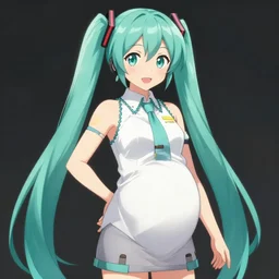hatsune miku pregnant in third trimester, high quality anime art in full growth, by ixima