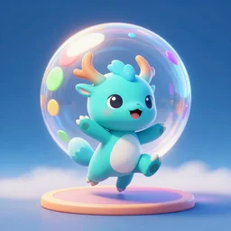 3 d rendered digital painting icon of cyan cute spirit axie pet dances under colourful discoball, in a fantasy mmo, art by samwise