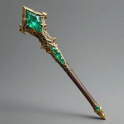 full view of fantasy magical staff with emerald in the middle, high detail, fantasy art, concept art, 4 k, ultra detail, computer art
