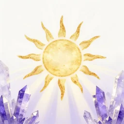 rising sun white subtle dawn purple gold god rays crystals simple background graphic ultra simplified