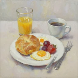 oil painting of breakfast, thick paint