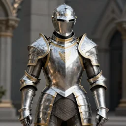render of heavy fantasy armor for a noble, silver with gold trim, hyperrealistic, extremely clean, flat shading, exaggerated proportions, trending on Artstation, fantasy character concept, HD Octane render