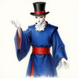 an Airbrush drawing of a magician wearing blue robe with red belt.-H 576