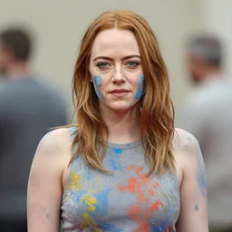 photo of emma stone covered in paint