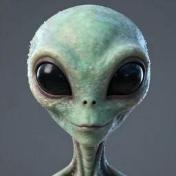 alien with large black eyes and a very long forehead. high quality photorealistic octane render 4 k raytraced, hyperrealism