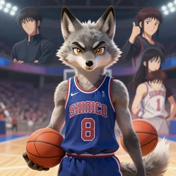 beautiful portrait of a female anthropomorphic wolf fursona wearing a basketball uniform. basketball stadium background. character design by disney, charlie bowater, ross tran, artgerm, and makoto shinkai, detailed, soft lighting, rendered in octane