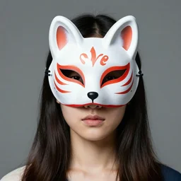 a portrait of an asian girl, face covered witj a fox mask by geof darrow,