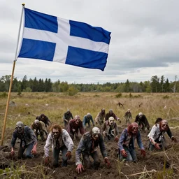 quebec flag over the abraham plains and zombies coming out of the ground