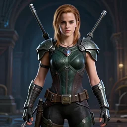 emma watson as doomguy in the style of doom 2 0 1 6, screenshot by unreal engine, trending on artstation, award winning, 4 k