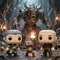 funko pop of aragog fighting with the balrog in the moria mines, cinematic high quality very detailed