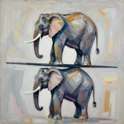 an abstract painting of a balancing elephant
