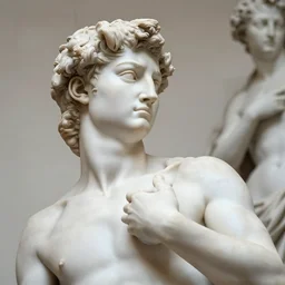 marble hope close - up sculpture by michelangelo buonarroti and by gian lorenzo bernini covered in color paint splashes, ultra - detailed chiaroscuro studio photograph on white background