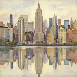 a beautifull intricate watercolour painting of a new york city scene, reflexions, verry high details by william turner art, greg rutkowski and alphonse mucha, trending on artstation, very very detailed, masterpiece, muted colors
