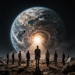 the universe collapsing, cryengine render by android jones, james christensen, rob gonsalves, leonid afremov and tim white