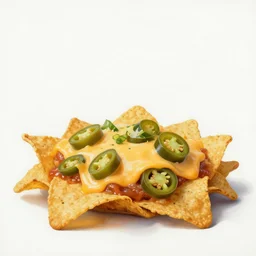 portrait nachos with cheese and jalapeno, white background, detailed painting, epic lighting, by ilya repin, phil hale and kent williams