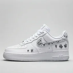 3d all white Nike airforce 1 shoe with scattered grey polyps built into shoe, hyper realistic, high quality, hypebeast sneaker style, photography, street wear