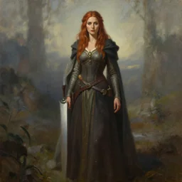 a full body high detail fantasy portrait oil painting illustration of a single gorgeous beautiful female bard by justin sweet with face and body clearly visible, in a scenic background, pretty eyes, realistic proportions, d & d, rpg, forgotten realms, artstation trending, high quality, sombre mood, artstation trending, muted colours, entire person visible!